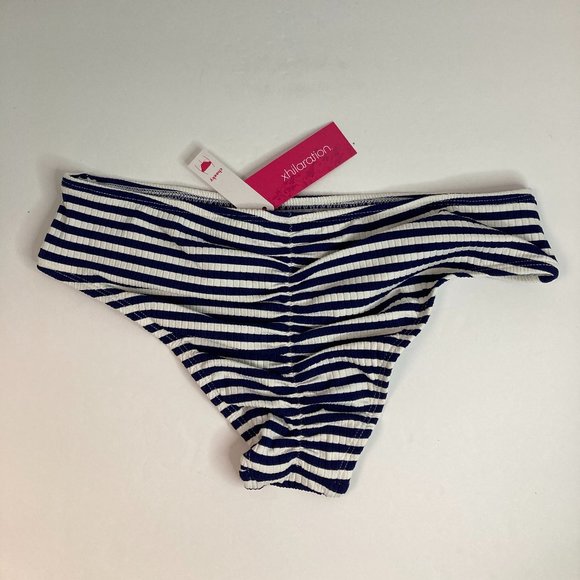 xhilaration Bathing Swim Suit Bottoms Navy and Milk Stripes Cheeky Shirred Back - Picture 4 of 5